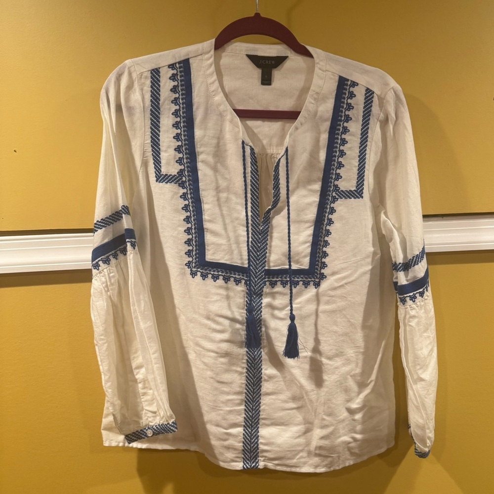 J. Crew Peasant Blouse blue white size 8
